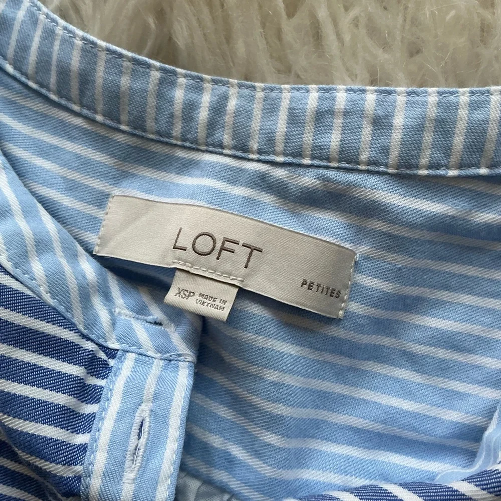 Loft Petite Striped Henley Shift Dress in Rich‎ Blue Lagoon - Picture 3 of 5